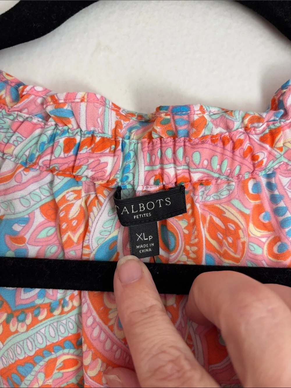 Talbots Women's Coral Paisley Peasant Blouse Ruffle 3/4 sleeve colorful fun XLP
